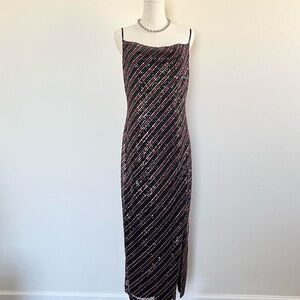 Laundry By Shelli Segal Black and Pink Striped Maxi Dress